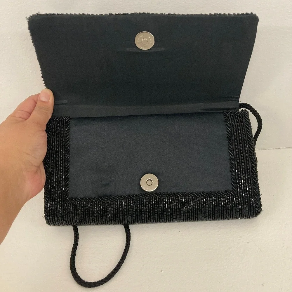 VTG‎ Black Beaded Evening Clutch Bag Purse Formal Cocktail Glam Gatsby Flapper